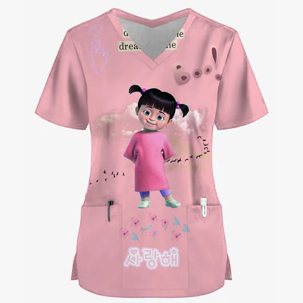 Women’s Disney Toy Story Print Surgical Uniforms – V-Neck Short Sleeve Medical Scrubs