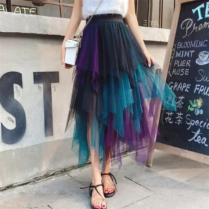 Women’s Summer Tutu Skirt – Harajuku High Waist Tulle Mesh Midi Faldas 👗✨