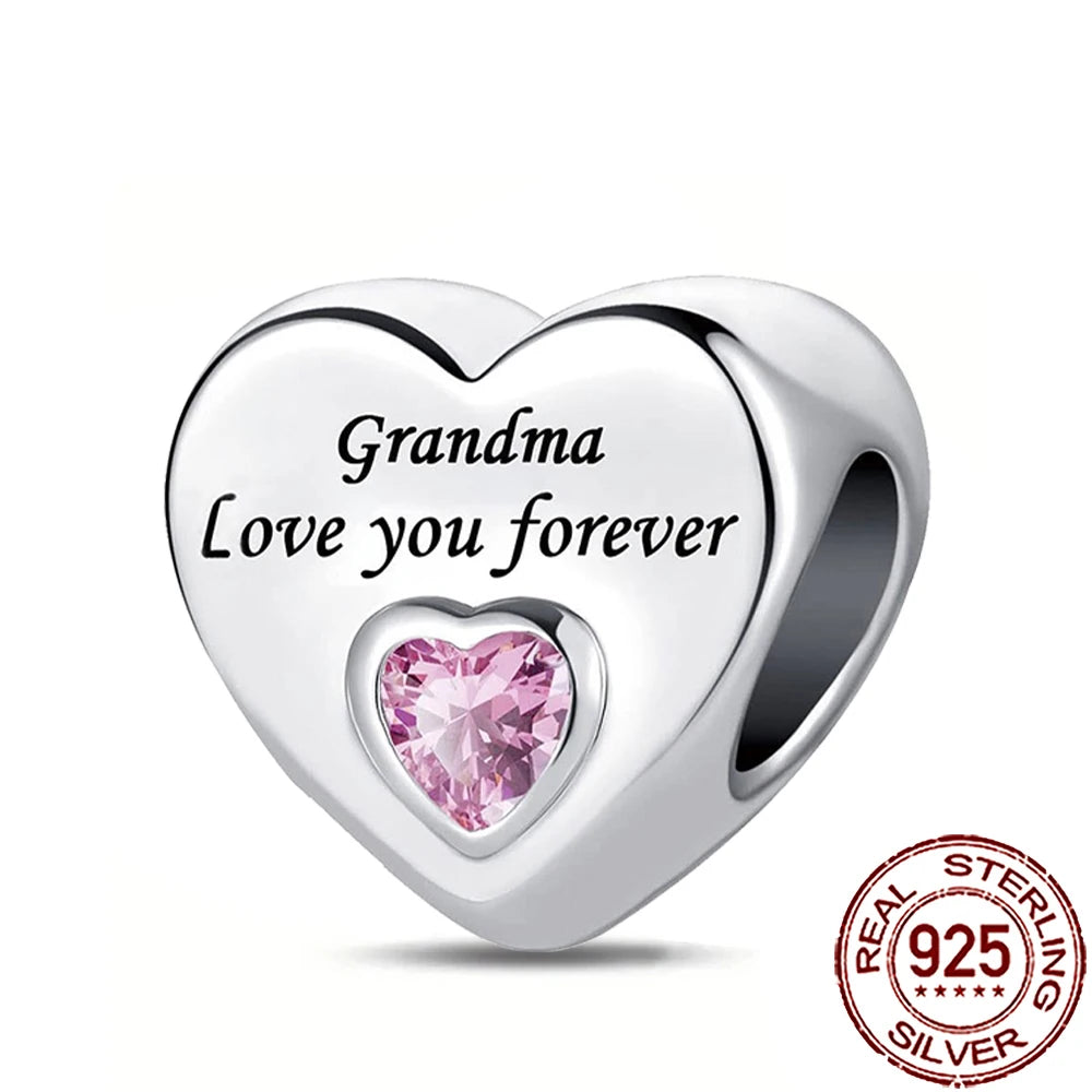 2025 New 925 Sterling Silver Family Love Heart Charm Beads | Sister, Daughter & Mother Pendant for Bracelets & DIY Jewelry