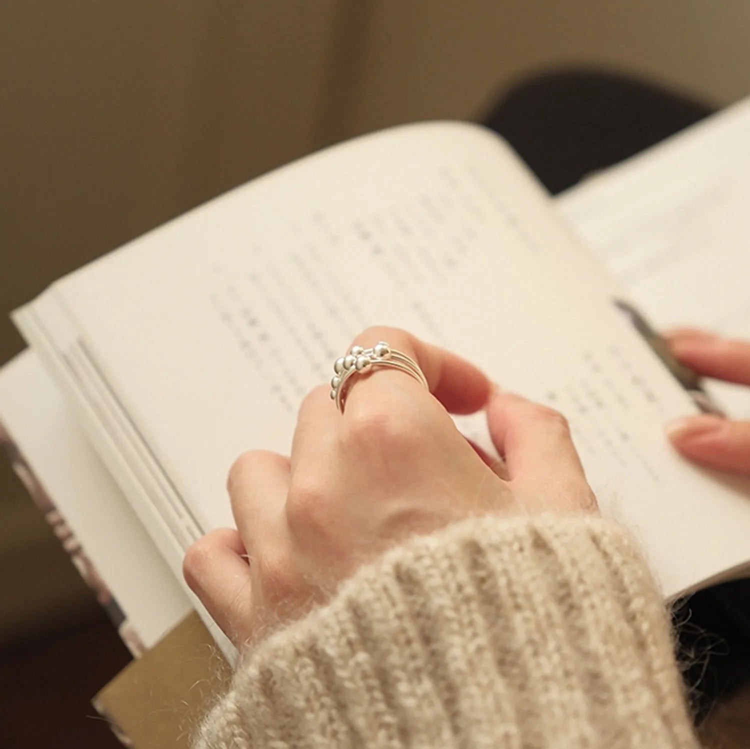 VENTFILLE 925 Sterling Silver Bead Ring – Three Layer Ball Design Cute Women’s Jewelry Gift