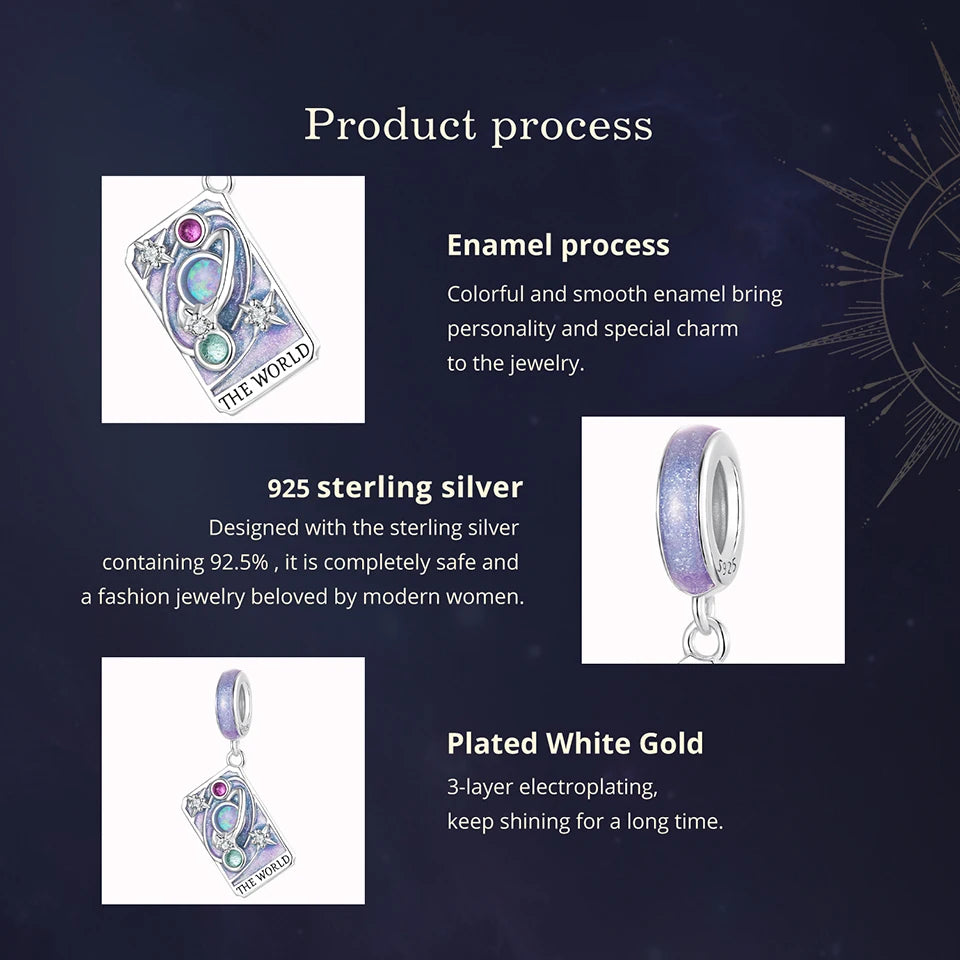 WOSTU 925 Sterling Silver Tarot Card Charm | The World Rainbow Bead Pendant for Women – DIY Bracelet & Jewelry Making