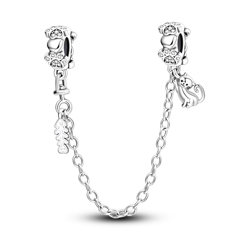 925 Sterling Silver Star Moon Safety Chain Charm | Pandora Fit Jewelry