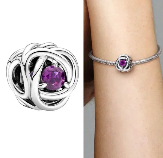 Silver S925 Twelve Month Birthstone Heart Eternity Charms | Fit Original Bracelet | Women’s DIY Fine Jewelry Beads