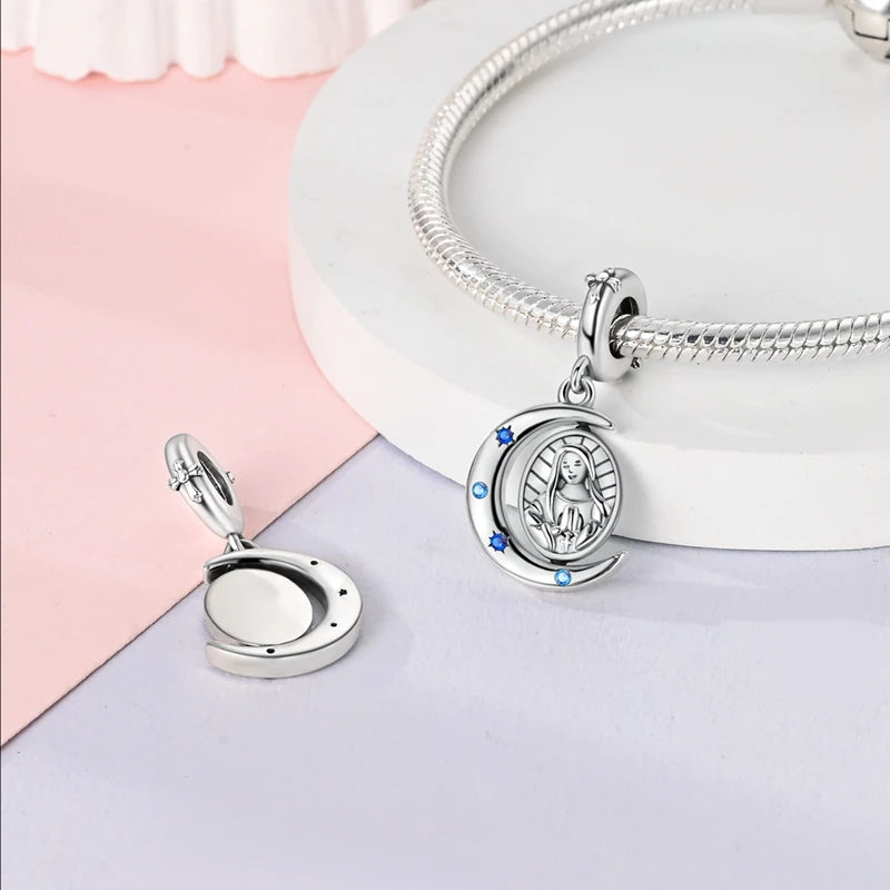 925 Sterling Silver Virgin Mary Dangle Charm | Fits Pandora Bracelet | Our Lady Pendant Bead | Religious DIY Jewelry Gift