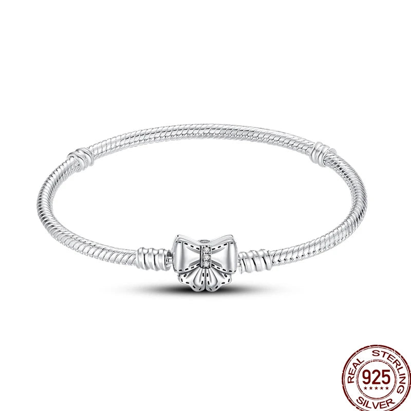 925 Sterling Silver Heart Moon Sun Clasp Charm Bracelet | 17–20CM Original Bracelet for Women | Fits Pandora DIY Beads Jewelry