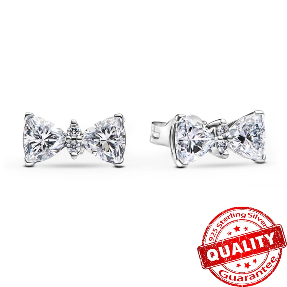 925 Sterling Silver Colorful Bow Necklace Ring Earring Set Crystal Jewelry for Women Gift