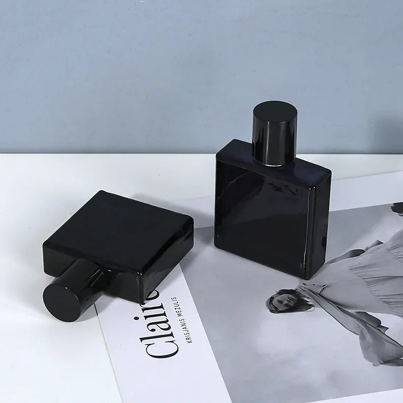 30/50/100ml Refillable Perfume Bottle – Bright Black Glass Spray Atomizer | Portable Travel Mist Bottle