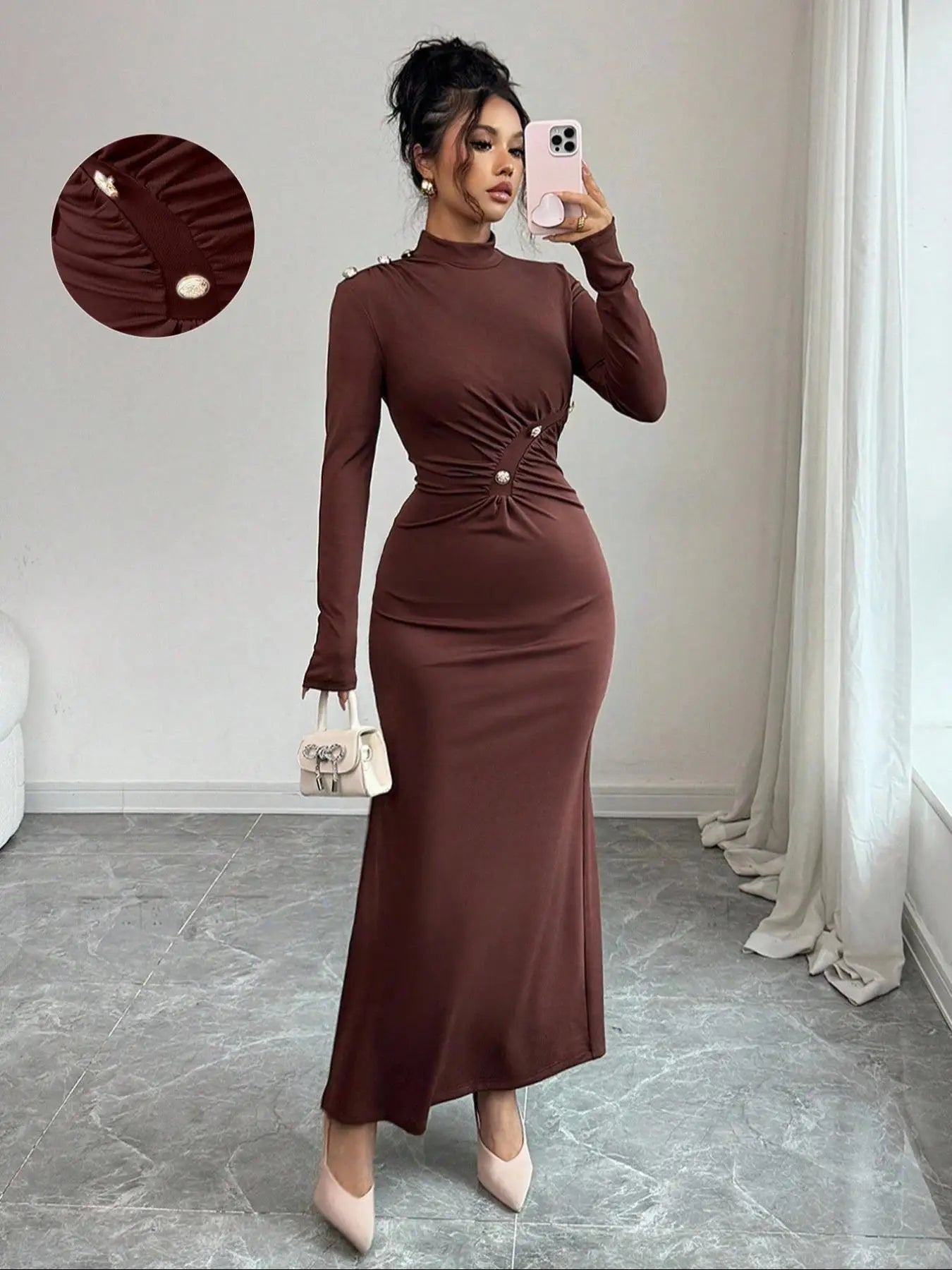 Women's Long Sleeve Dress – Casual Fitted Plain Design, Comfortable All-Season Spring, Autumn & Winter Wear