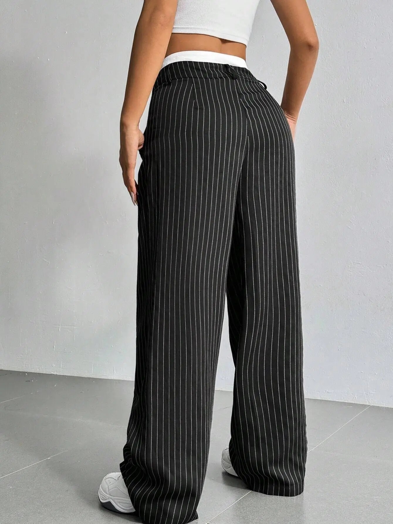 Women’s High Waist Straight Leg Pinstripe Trousers | Office & Casual Striped Dress Pants with Pockets