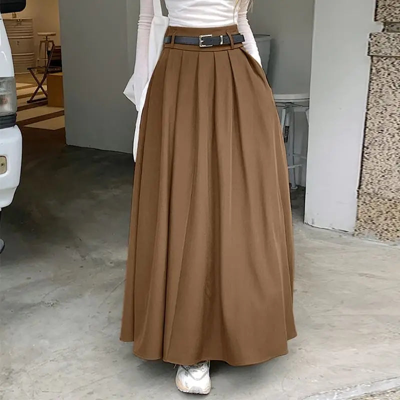 ZANZEA Women High Waist Pleated Swing Skirt – Vintage Korean Style Long Solid Skirt for Spring 2024