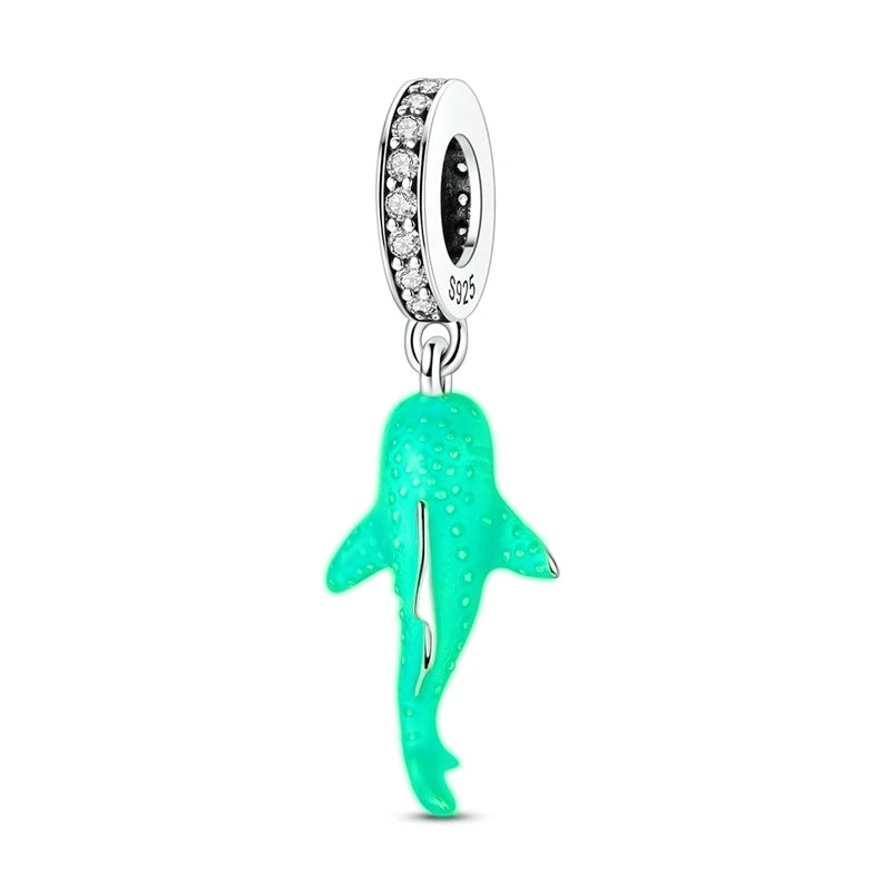 925 Sterling Silver Luminous Whale Shark Charm Bead Fit Pandora Bracelet