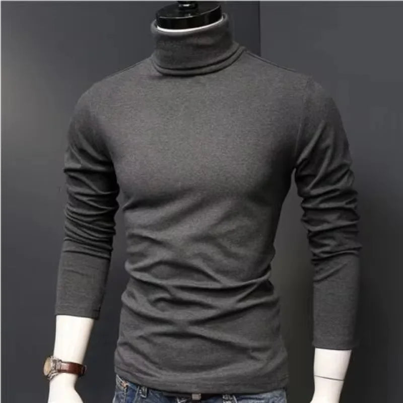 Men’s Slim Fit Turtleneck Shirt | Fall/Winter Solid Black Long Sleeve Inner Wear