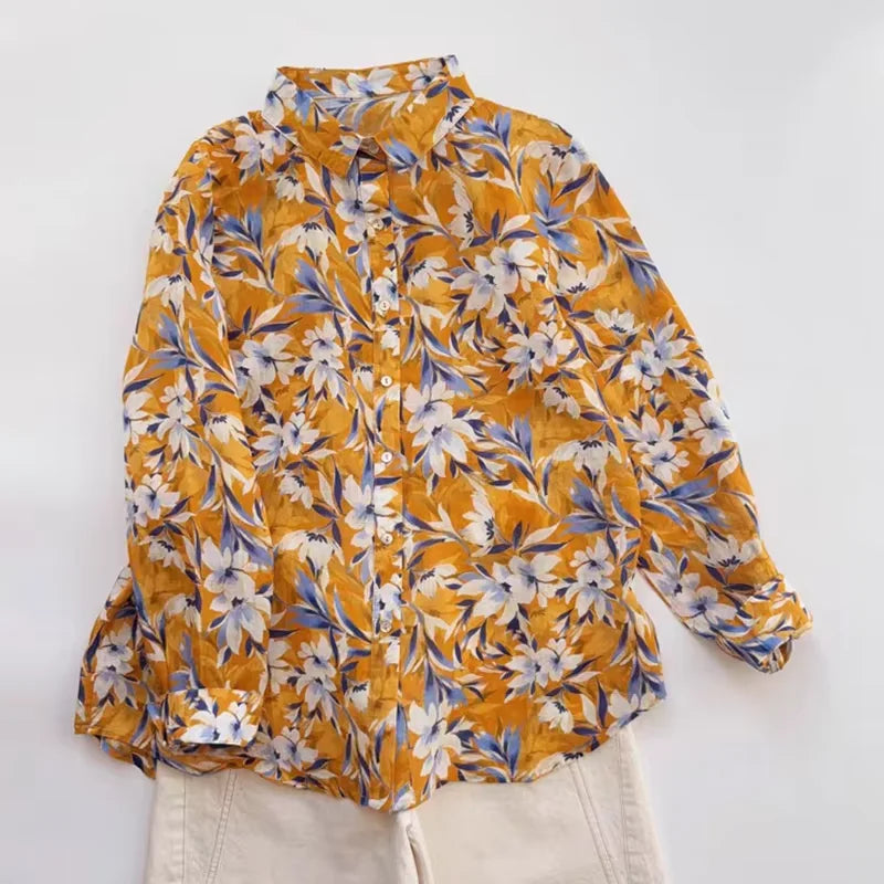 THHONE Spring Elegant Women’s Blouse 2025 | Single-Breasted Loose Print Vintage Shirt | Casual Women’s Top