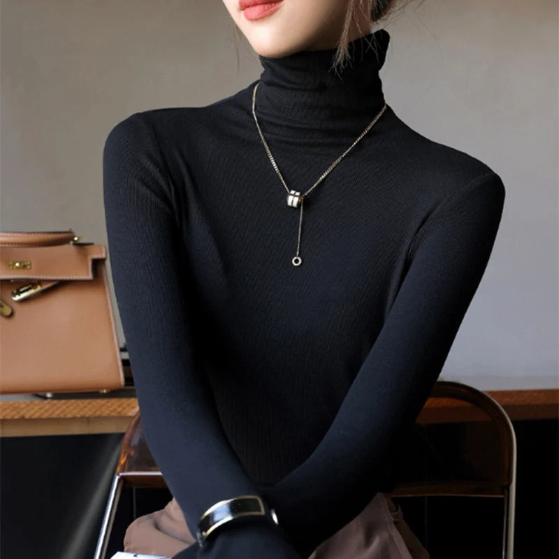 Women's Turtleneck Knitted Sweater | Autumn Slim Fit Pullover | High-End Long Sleeve Basic Top