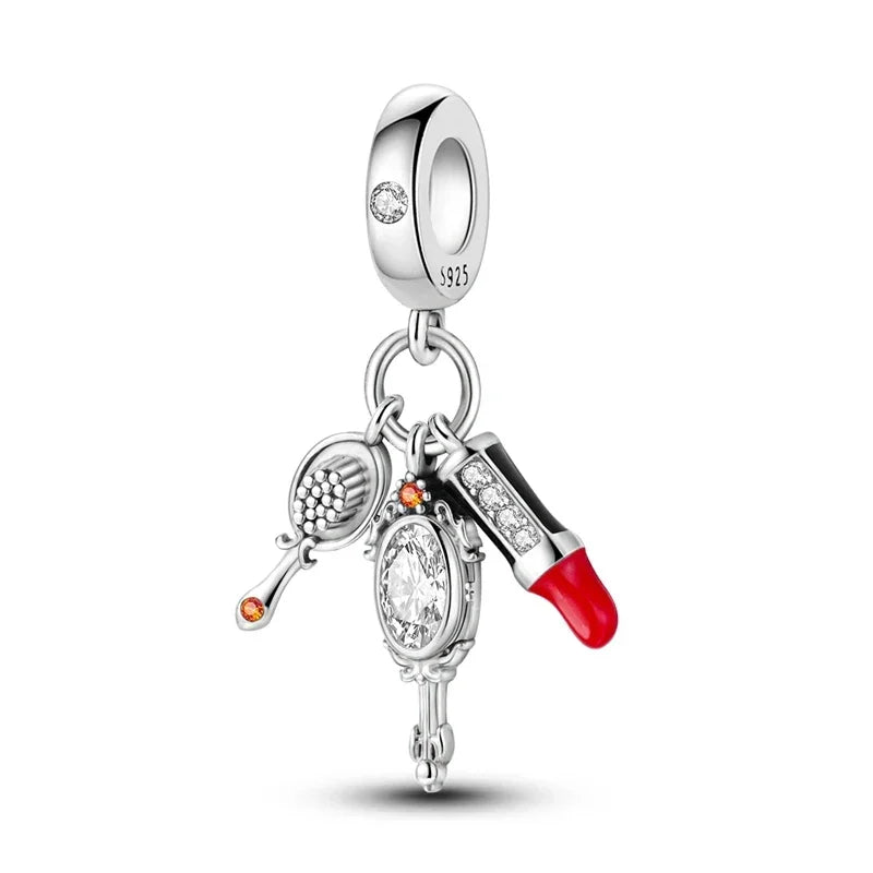 925 Sterling Silver Fashion Life Series Charms – High Heels, Lipstick, Dress & Perfume Beads Fit Pandora Bracelets DIY