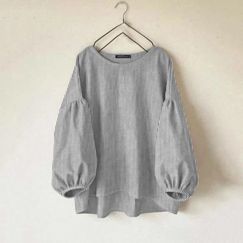 ZANZEA Fashion Striped Work OL Blouse – O-Neck Long Sleeve Loose Vintage Shirt Autumn Women Tops 👚🍂