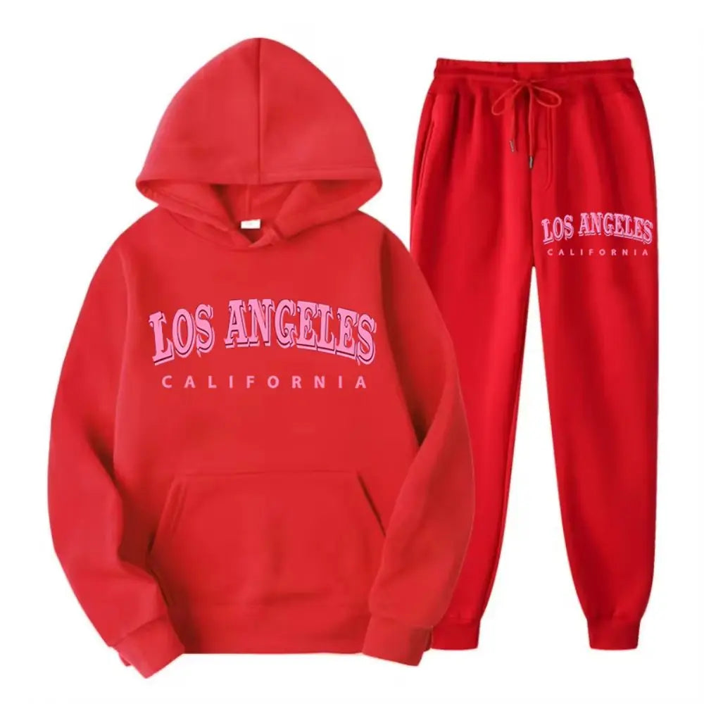 Women’s Two-Piece Street Hoodie & Pants Set – Los Angeles California Print Fleece Sportswear 🏙️✨
