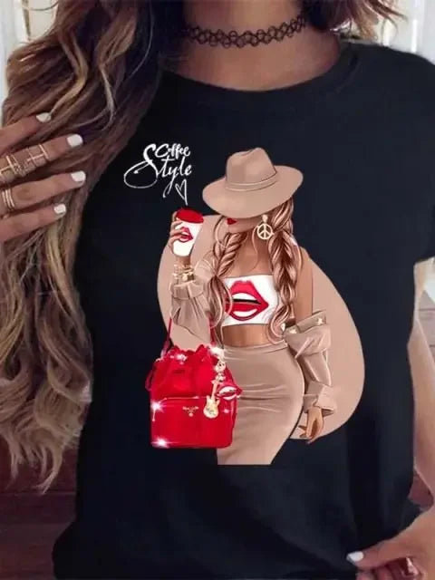 Maycaur Women's Graphic Printed T-Shirt | Korean Harajuku Short Sleeve Top | Fashion Casual Summer Tee