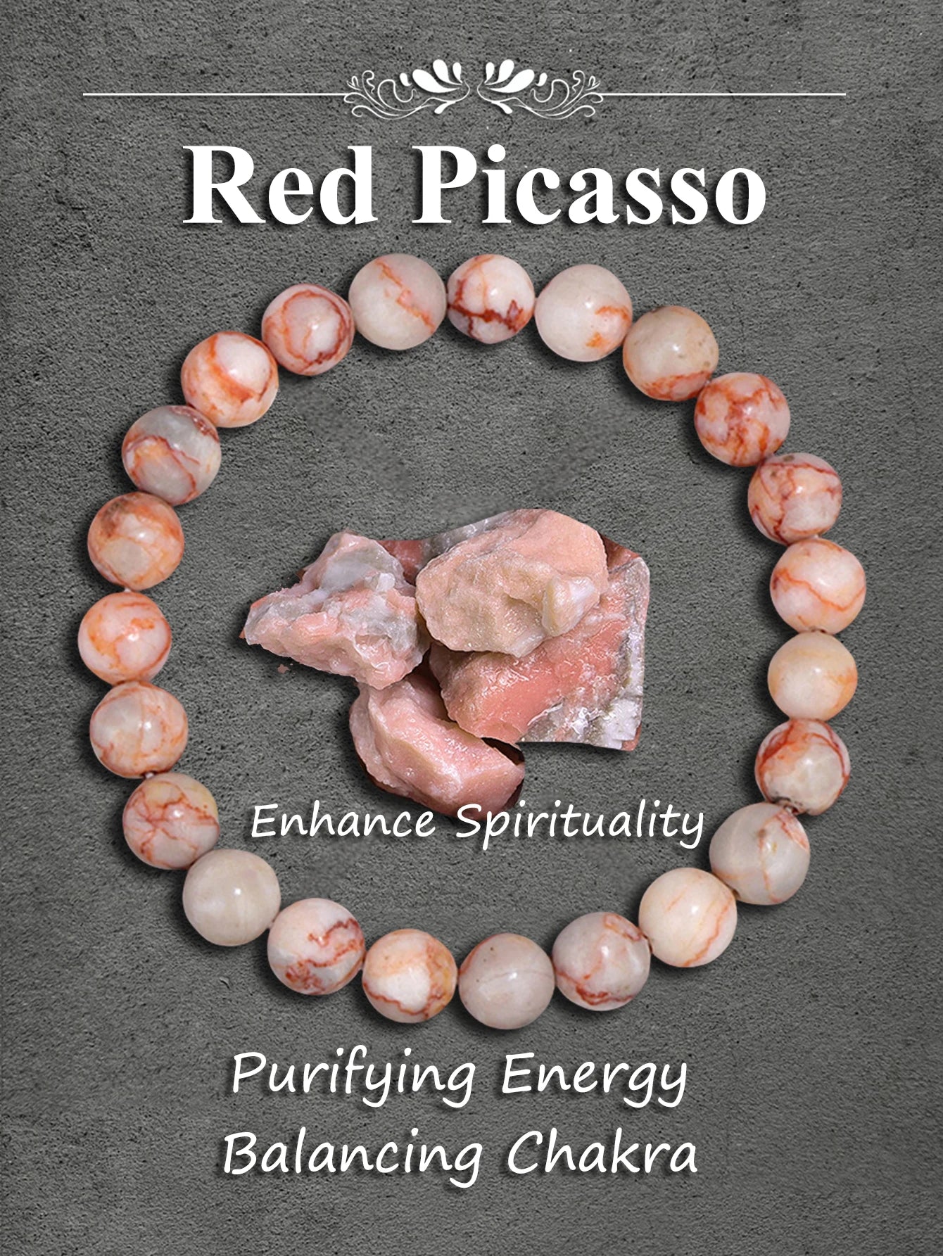 Original Pink Zebra Stone Bead Bracelet – Natural Reiki Healing Crystal Jewelry for Positive Energy & Balance Women Men