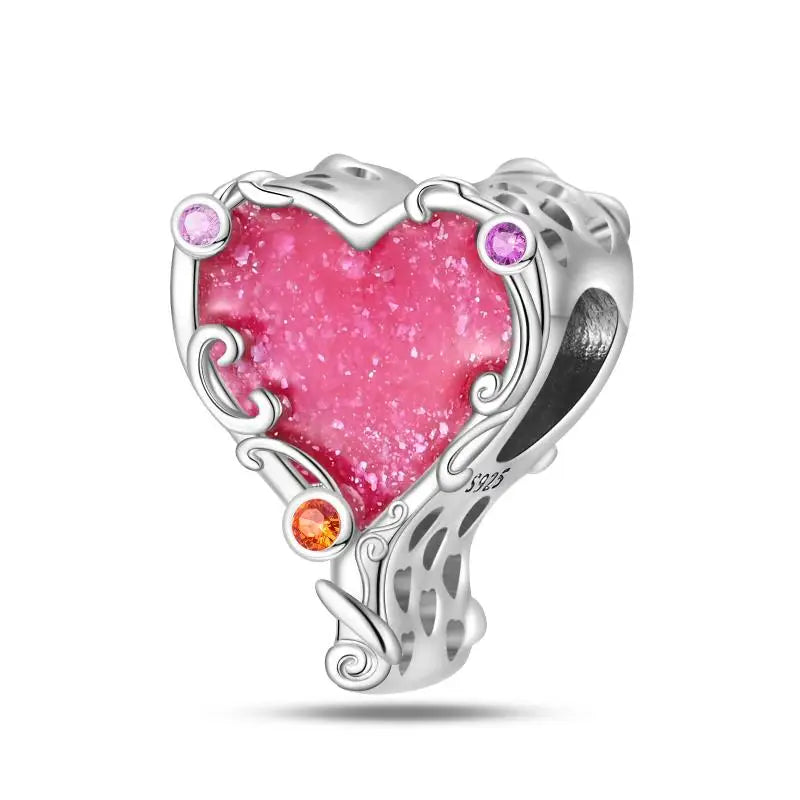 925 Silver Plated Magic Mirror Princess Angel Pink Charm Beads | Fits Original Pan 925 Bracelet | Exquisite DIY Jewelry