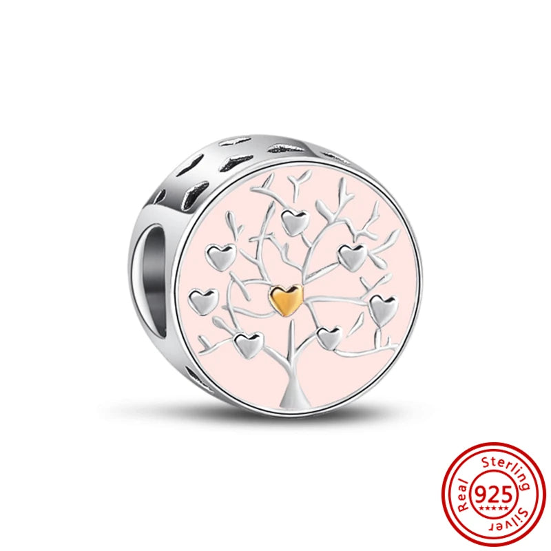 Original 925 Sterling Silver Lucky Flower & Love Bead Charm – Fits Pandora Bracelet, Women’s DIY Jewelry Gift