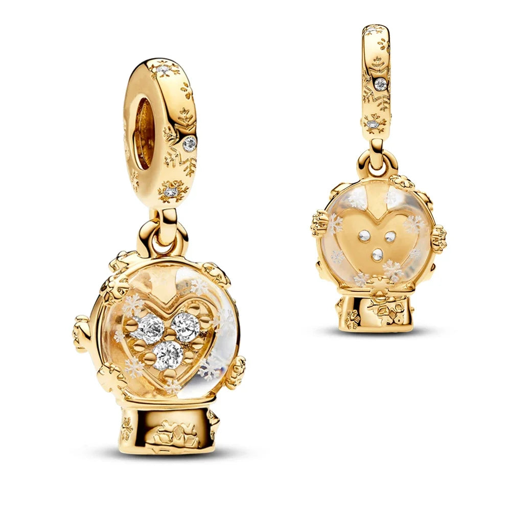 Sparkling Christmas Butterfly Bell Moon Charms | 925 Silver Beads Fit Original Pan Bracelet | DIY Women Jewelry New Year Gift