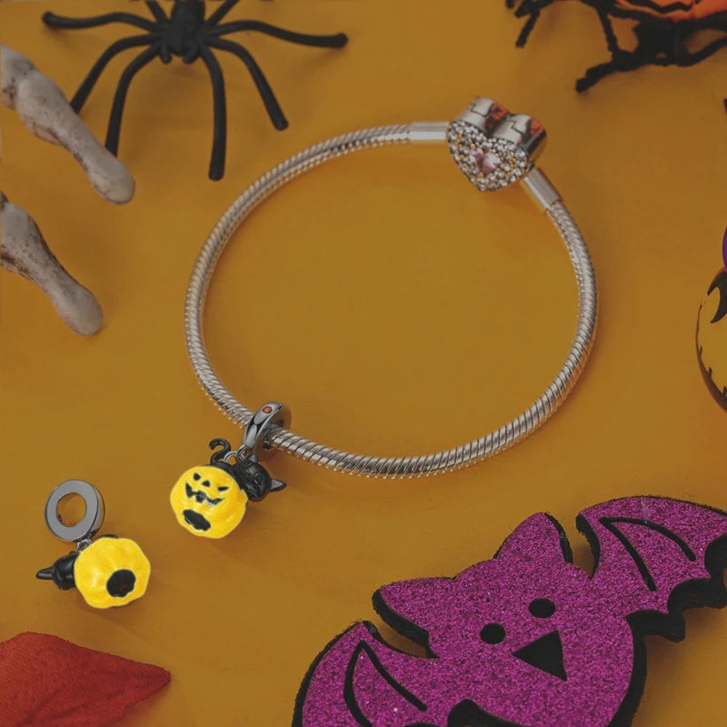 925 Sterling Silver Halloween Series Charms | Pumpkin, Witch, Skull & Candy Beads Fit Original Bracelet DIY Jewelry