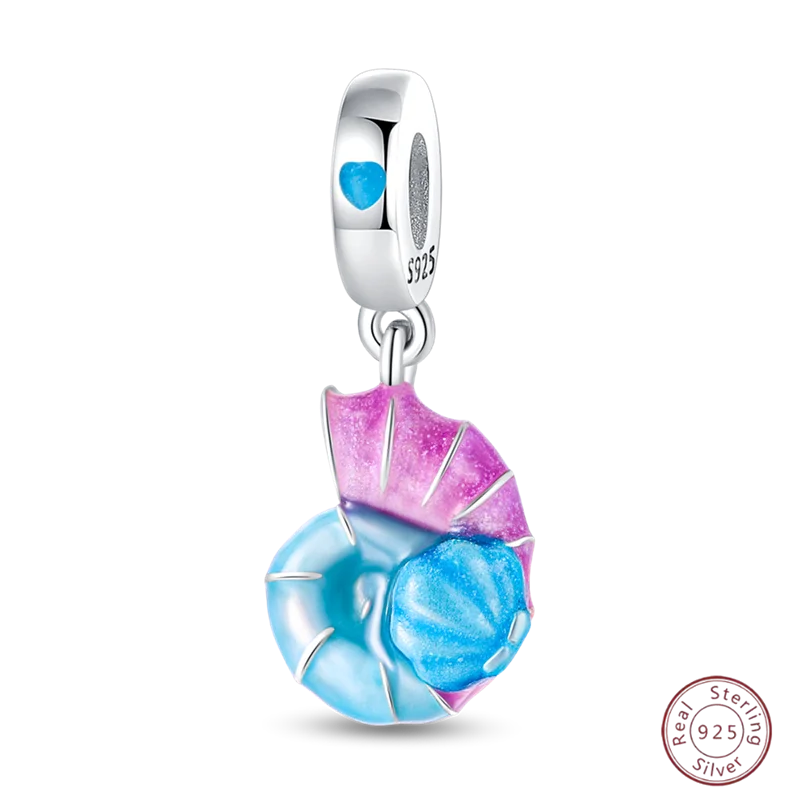 925 Sterling Silver Blue Zircon Ocean Shell Beaded Pendant | Fit Original 3mm Bracelet Women’s Fine Jewelry