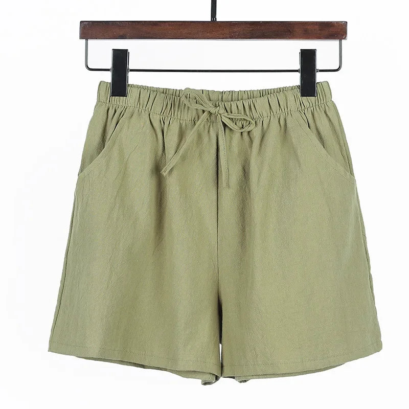 ☀️ Cotton Linen Women's Sport Shorts 🩳 Summer High Waist Solid Black Shorts 👖 Fashion Plus Size Casual Short Pants