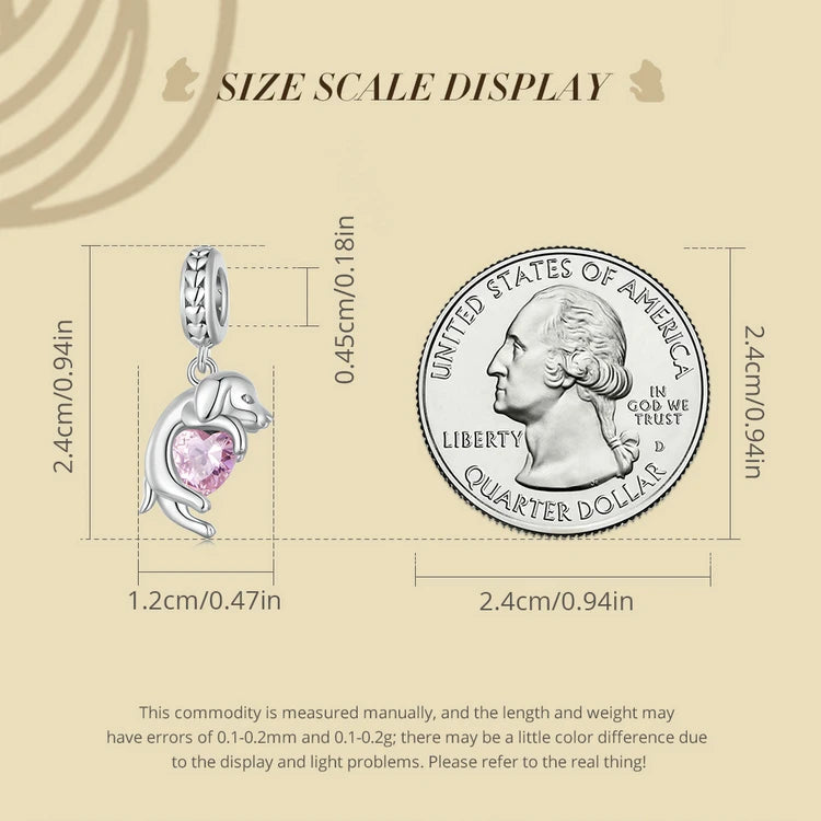BISAER 925 Sterling Silver Dog Charm | Cute Dachshund Pet Bead Pendant for Women’s DIY Bracelet Jewelry