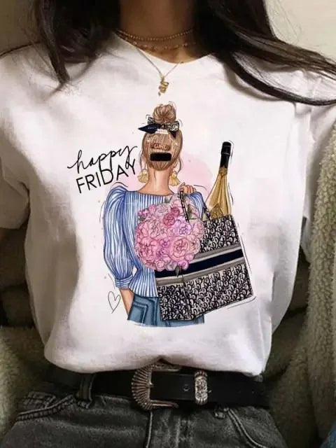 Maycaur Women's Graphic Printed T-Shirt | Korean Harajuku Short Sleeve Top | Fashion Casual Summer Tee