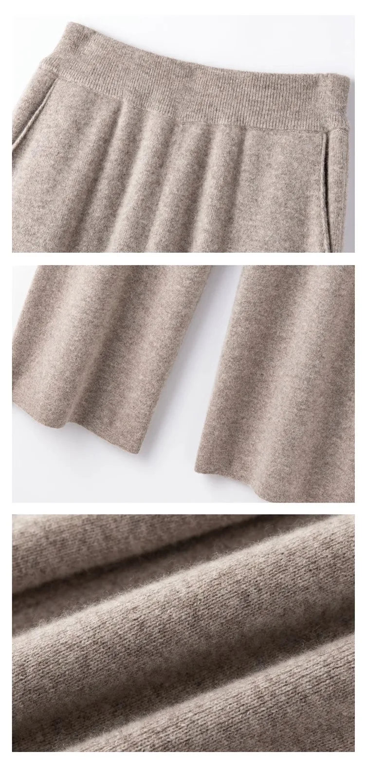 Elegant Women’s High Waist Wide-Leg Pants – Baggy Straight Knitted Trousers with Pockets