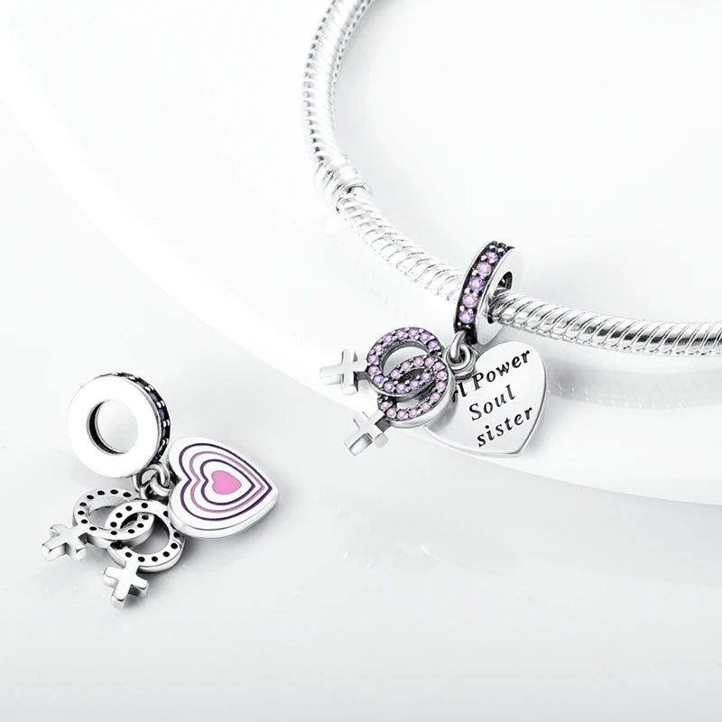 Original 925 Sterling Silver Girls Charms | Love Heart & Family Bead Pendant for Bracelets, Women’s Jewelry Gift