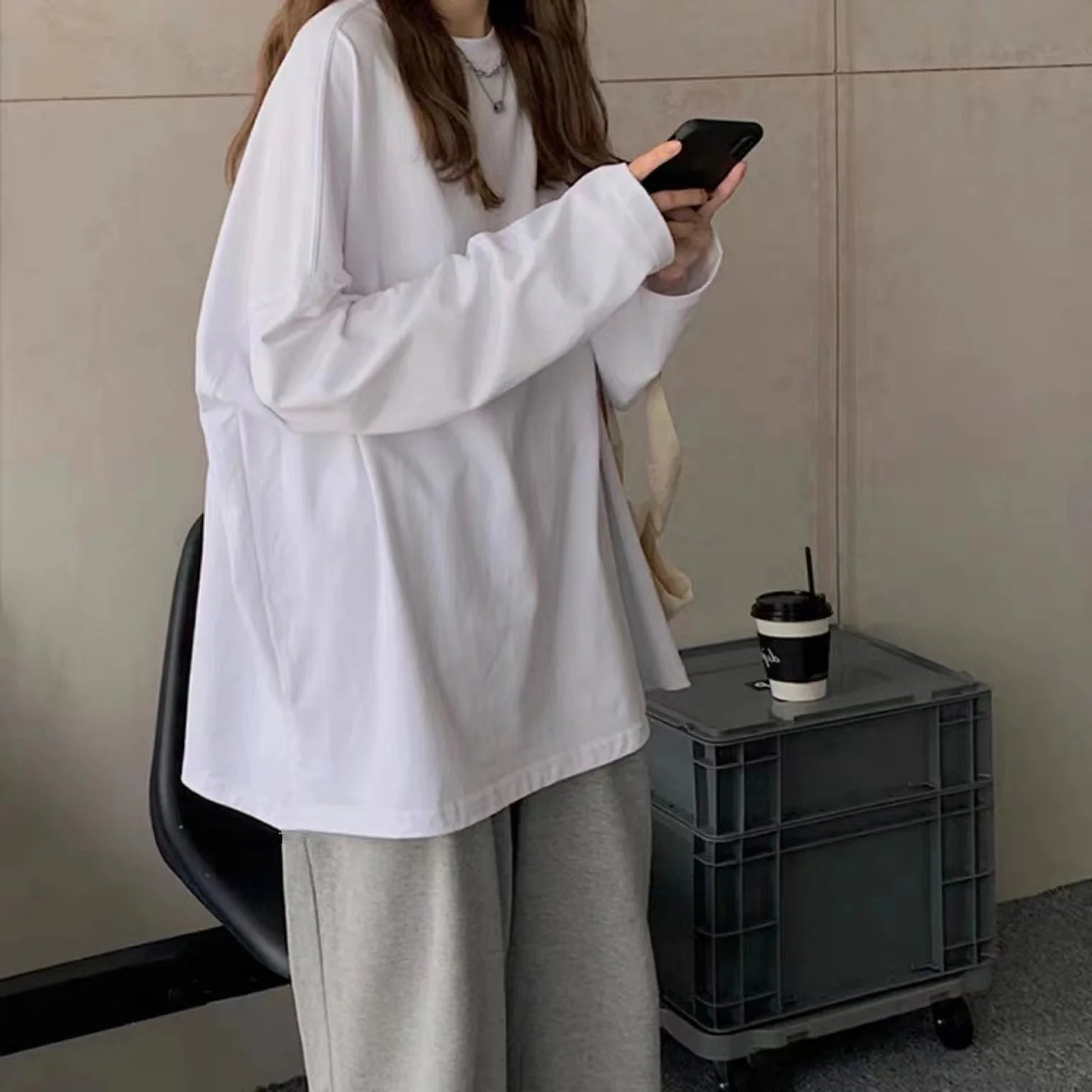 Spring Autumn Women’s Loose Long Sleeve Basic T-Shirt – Casual Round Neck Top Polyester Spandex