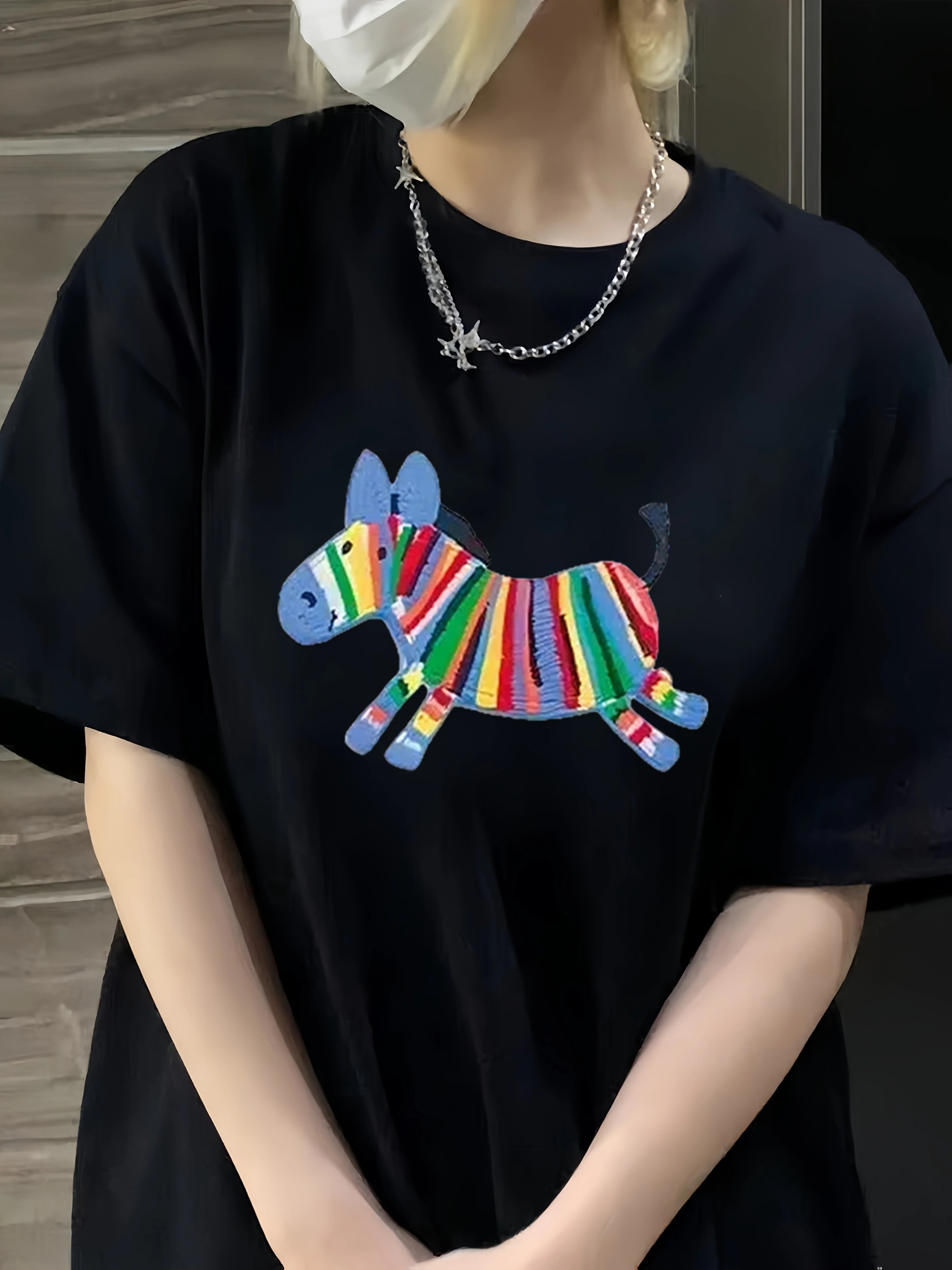 Oversized Women T-Shirt 🌸 Summer Casual Drawn Print Plus Size Top ✨