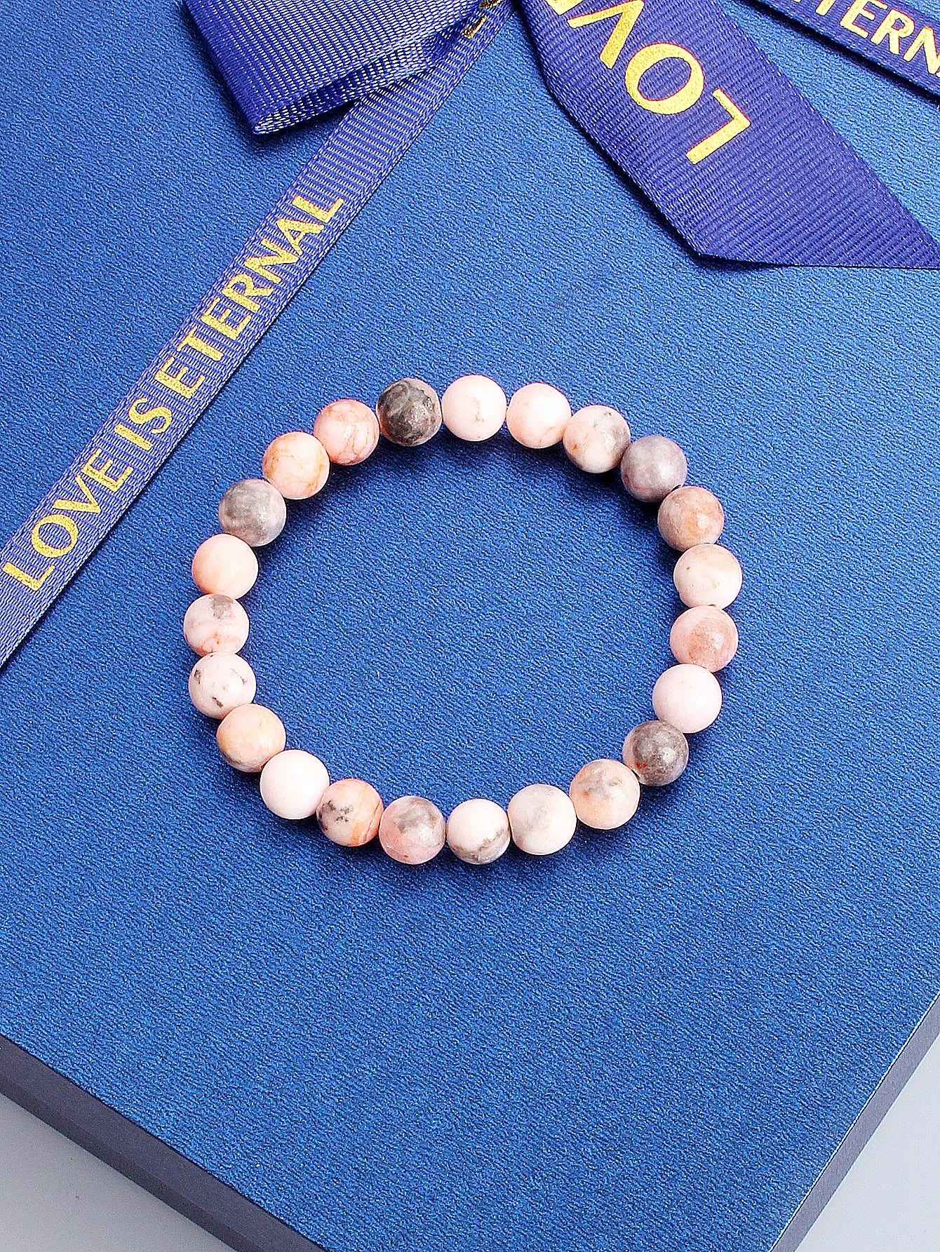 Original Pink Zebra Stone Bead Bracelet – Natural Reiki Healing Crystal Jewelry for Positive Energy & Balance Women Men