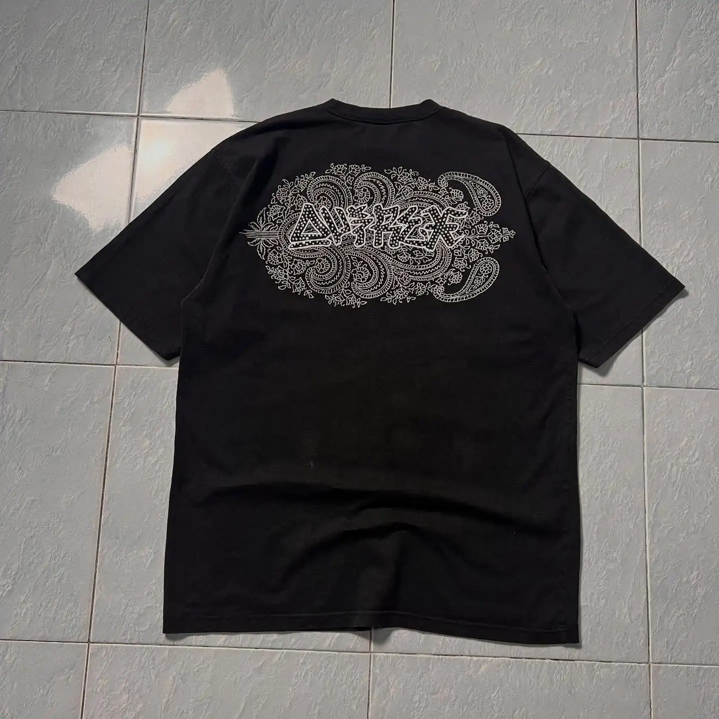 Vintage Avirex Black Short Sleeve T-Shirt | Rhinestone Double-Sided Print Retro Streetwear Top