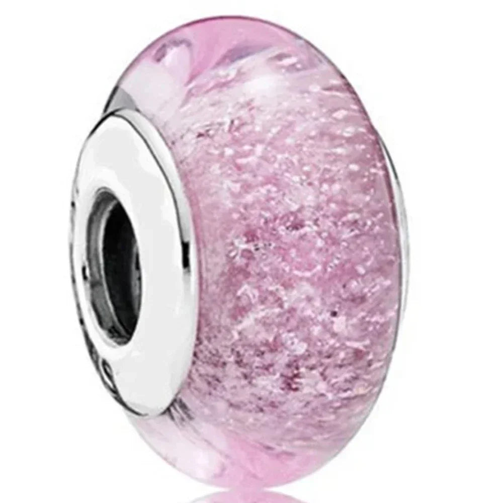 2025 Classic 925 Sterling Silver Colored Flower & Leaf Murano Glass Charm Beads | DIY Bracelet