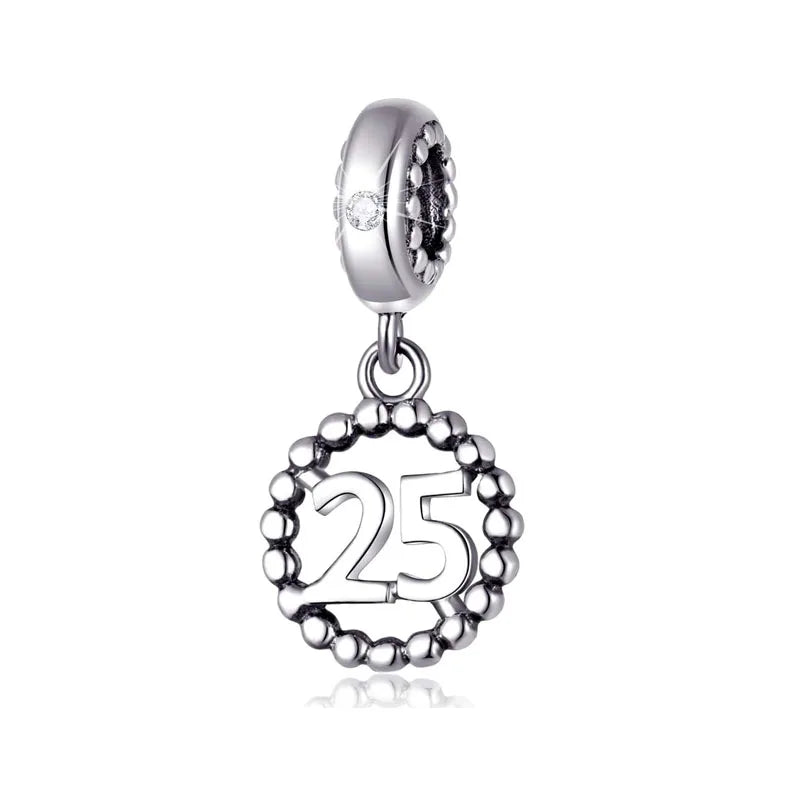 925 Silver Lucky Number Charms 16, 18, 21, 40 – Anniversary & Birthday DIY Bracelet Beads