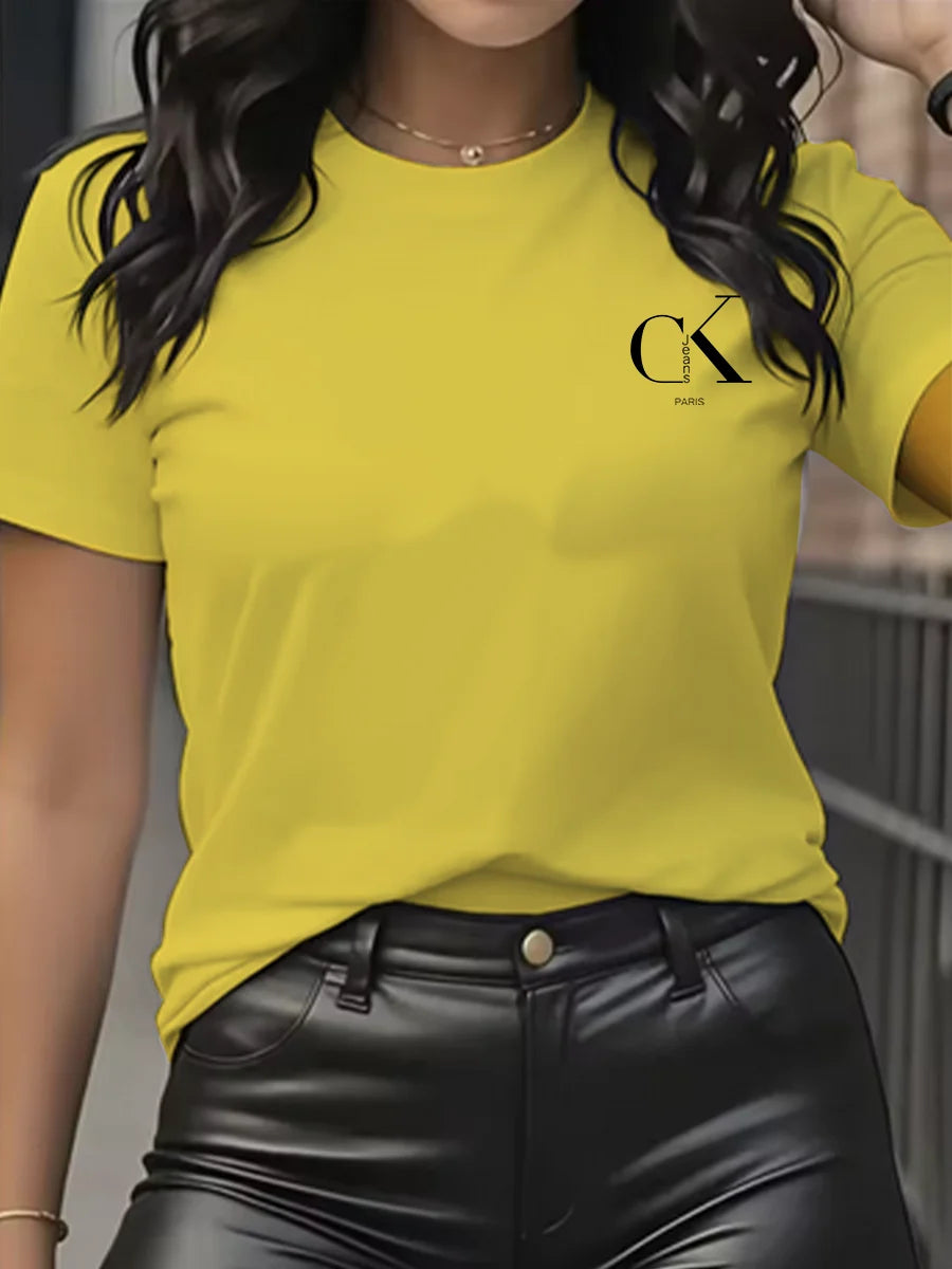 Luxury Brand Cartoon Letter Print T-Shirt | Women's Y2K Summer Trend Top | Fashion Short Sleeve Crew Neck Tee