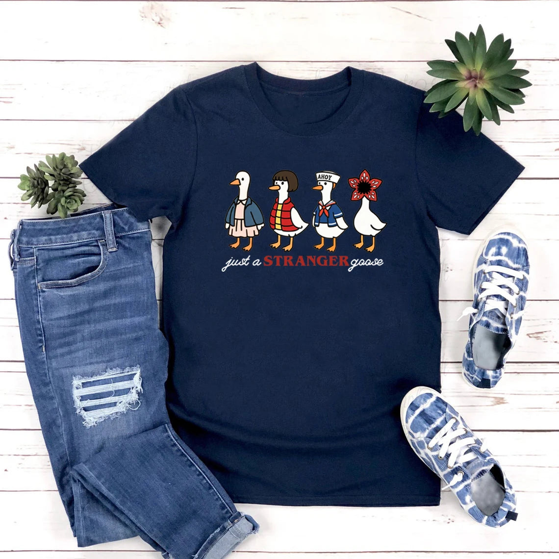 Just A Stranger Goose T-Shirt 🦢 Funny Parody Women Graphic Tee ✨
