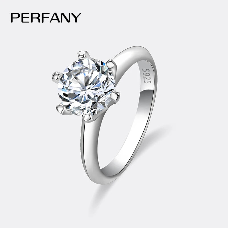 PERFANY 1–5CT Moissanite Ring for Women | S925 Pure Silver Six-Claw GRA Certified
