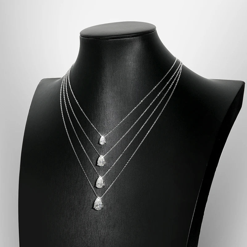 EWYA Solitaire Pear Cut Moissanite Diamond Pendant Necklace 1-5CT D Color 925 Silver 18K Rose Gold Chain for Women