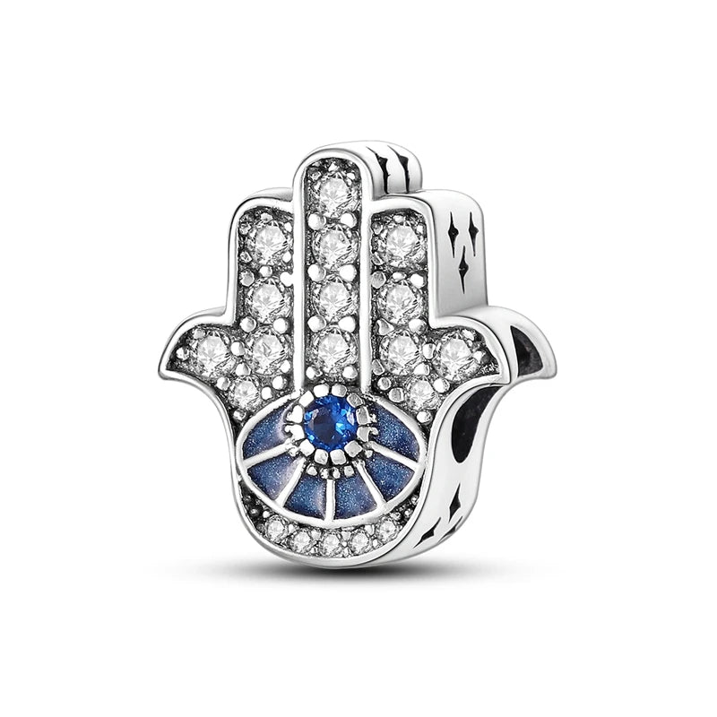Blue 925 Sterling Silver Rotating Evil Eye Palm Moon Starry Sky Charms | Fit Original Bracelet Pendant Women Jewelry
