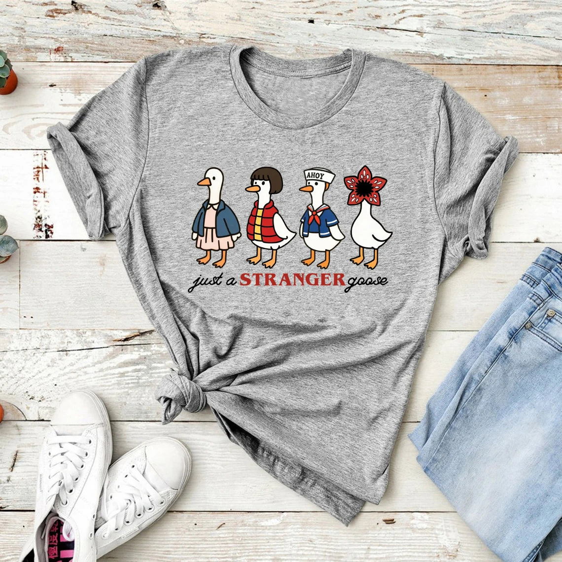 Just A Stranger Goose T-Shirt 🦢 Funny Parody Women Graphic Tee ✨