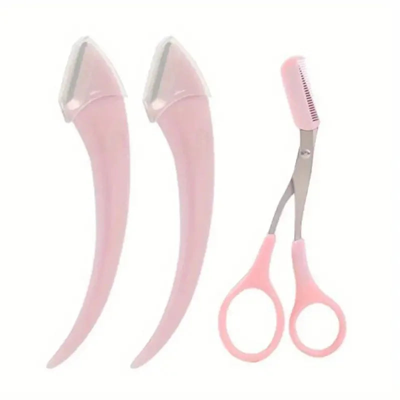 Eyebrow Trimmer Set – Curved Razor & Scissors with Comb for Easy Beginner Beauty Grooming