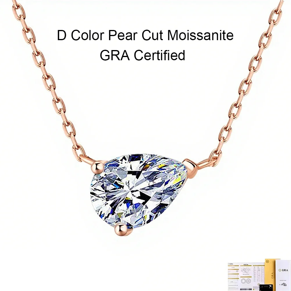 COSYA 1-3CT Pear Cut Moissanite Necklace – 100% 925 Silver & 18K Gold Pendant for Women