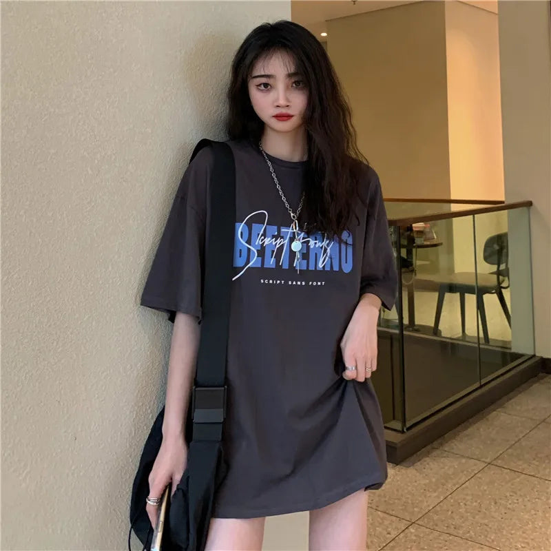 Oversized American Street Style T-Shirt for Women | Retro Loose Cotton Casual Top