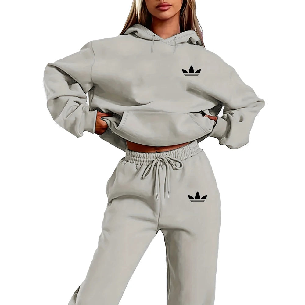 Letter Printed Women Hoodie Set | Street Hip Hop Casual 2-Piece Plush Sweatshirt | Outdoor Fashion