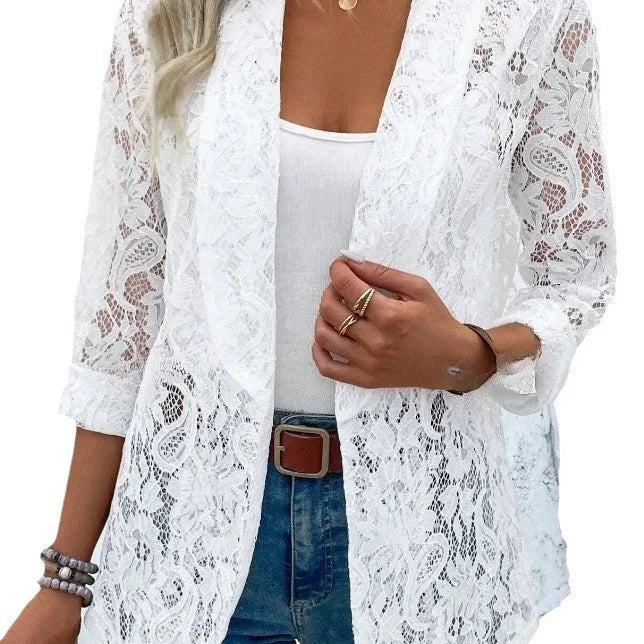 Black & White Classic Lace Jacket | Women’s Elegant Lightweight Coat for Spring & Autumn